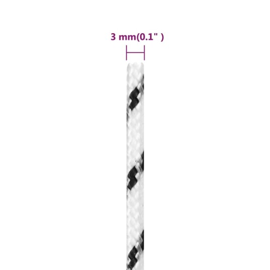 Flettet båttau hvit 3 mm x 50 m polyester