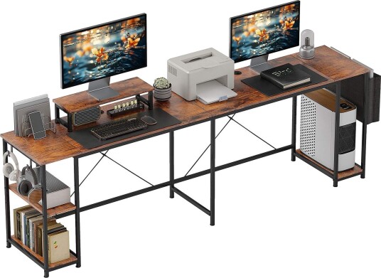 L formet skrivebord 168 x 120 cm hjørnepult med oppbevaringsrom oppbevaringspose vendbart datamaskinbord med skjermstativ spi