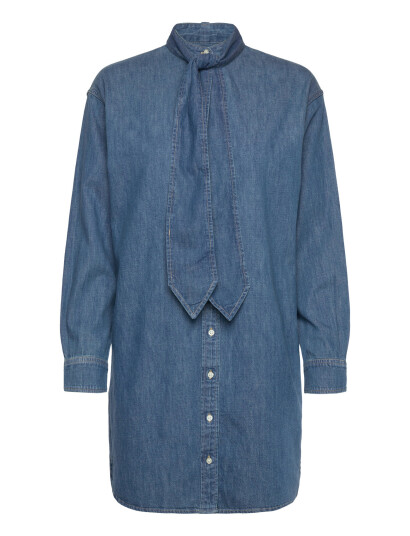 Lauren Ralph Lauren Denim Tie-Neck Shirtdress - Blue - 34