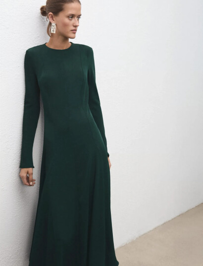 Mango A Line Dress With Godets   Green   XS