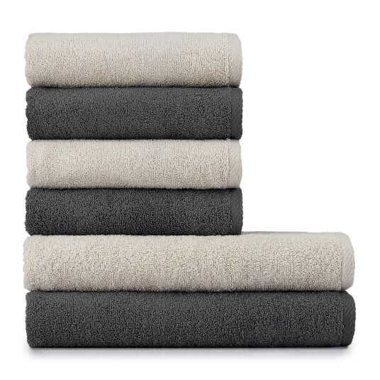 Heihus Fluffy Mix Håndklepakke Varm Beige / Mørk grå 6-pakning 2XL+4L