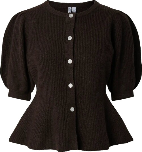 Pieces Pcsilly Ss Puff Knit Cardigan Noos Bc   Brown   L