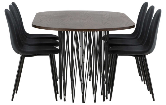 Venture Design Stone oval & Polar spisegruppe Svart/mokka 6 stoler & bord 220 x 100 cm