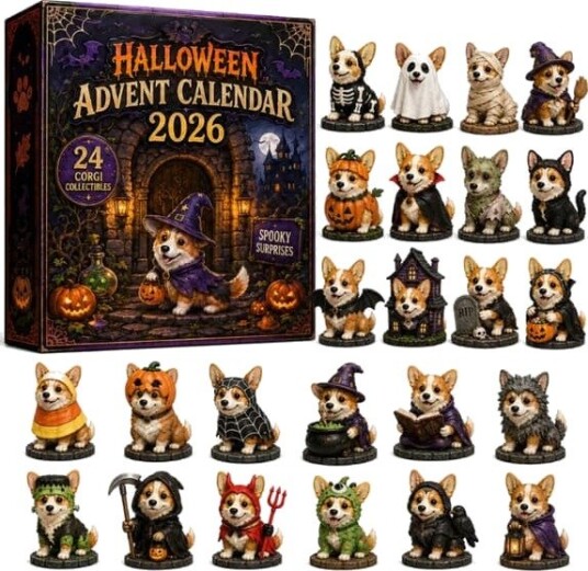 Castle Corgi Blind Box Adventskalender 24 rutenett Akryl Standee Royal Spooky Kjæledyrdekor