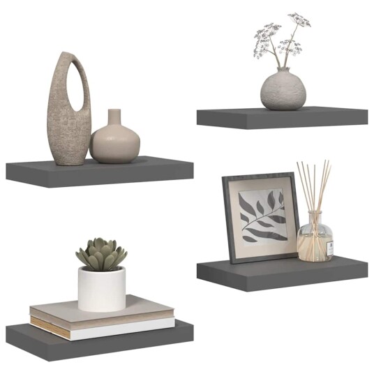 vidaXL Flytende vegghyller 4 stk h?yglans gr? 40x23x3,8 cm MDF