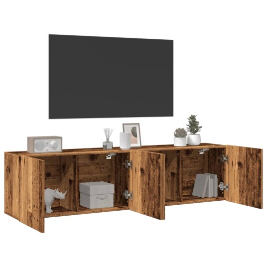 Veggmonterte TV benker 2 stk gammelt tre 80x30x41 cm Veggmonterte TV benker 2 stk gammelt tre 80x30x41 cm