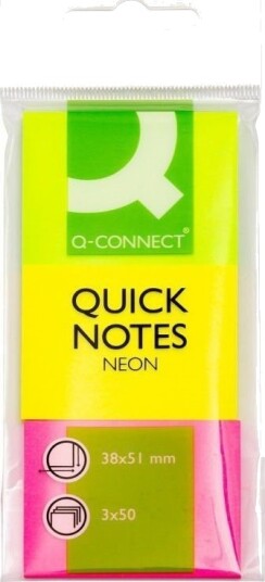 Q Connect Selvklebende Blokk 38X51 Mm 3X50 Ark Neon Mix Farger