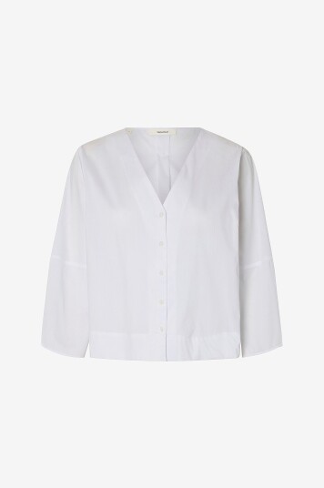 Selected Women   Skjorte slfBea 3/4 V Neck Shirt   Hvit
