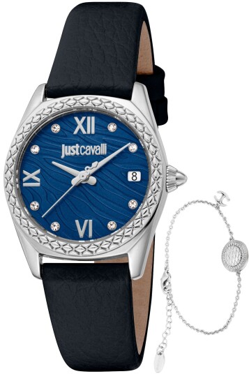 Just Cavalli Dameklokke JC1L312L0015 Set Blå/Lær Ø30 mm