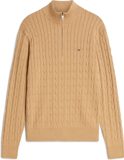Tommy Hilfiger Classic Cotton Cable Zip Mock Beige M