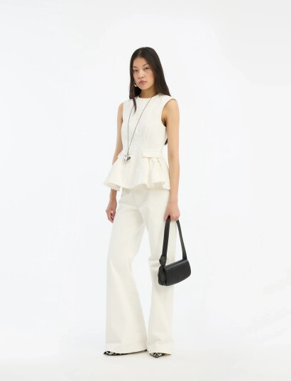 ROTATE Birger Christensen Peplum Denim Top White 40 ROTATE Birger Christensen Peplum Denim Top White 40