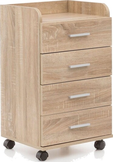 Rullecontainer Wohnling 4 skuffer med hjul oppbevaringsbrett foliert sponplate moderne stil Sonoma   Sonoma