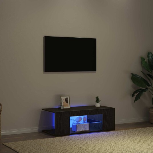 TV skap med LED stripelys Svart 90 x 39 x 30 cm Konstruert tre TV skap med LED stripelys Svart 90 x 39 x 30 cm Konstruert tre