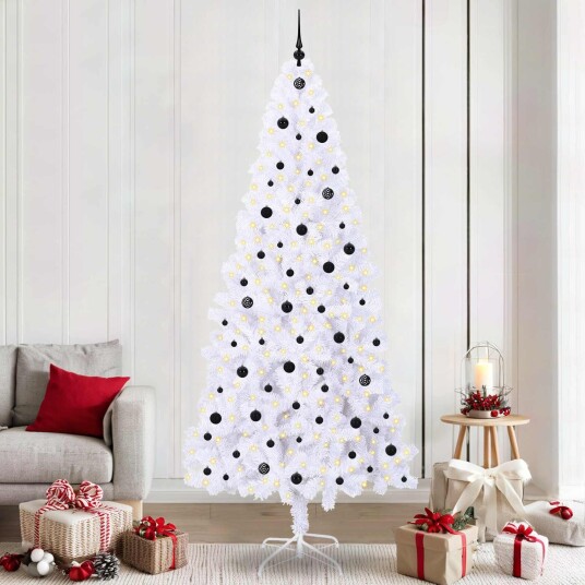  Kunstig juletre med 300 LED med stativ Hvit 240 cm PVC og stål