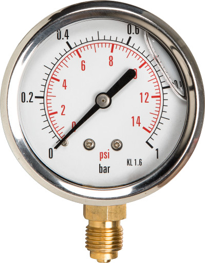Glyserinmanometer Ø 63 mm RF-hus, nedovervendt 1/4"rg.0+1 bar/Psi
