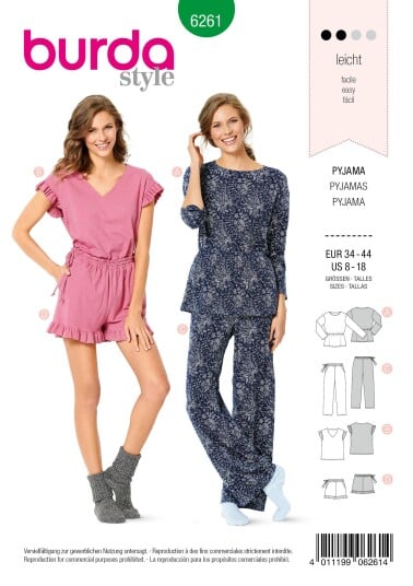 Burda 6261 - Pysjamas EUR: 34-44, US: 8-18