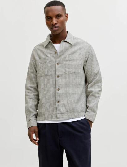 Jack & Jones Jprblamatt Linen Blend L/S Overshirt Sn   Grey   XXL
