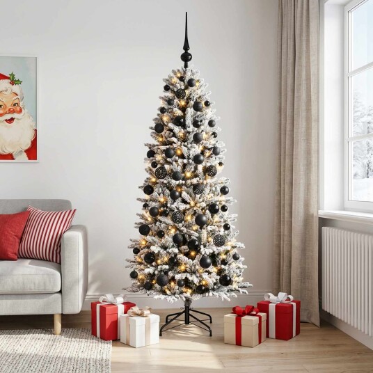 vidaXL Kunstig juletre med julekuler 240 cm 300 LED-lys Varmhvit