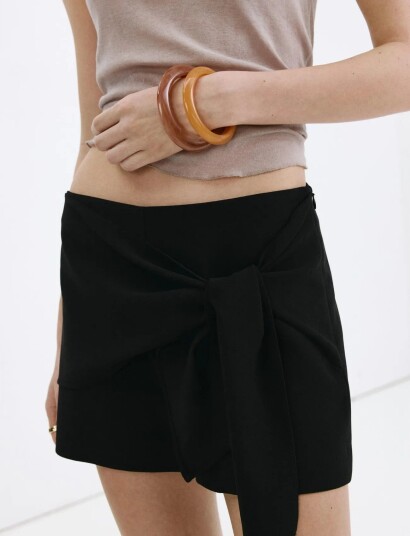 Mango Straight Shorts With Tie Detail Black 34