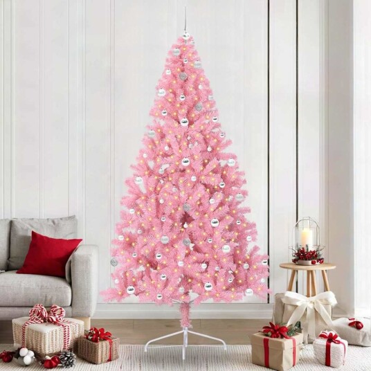  Kunstig Forhåndsopplyst Juletre med 300 LED Rosa 240 cm PVC