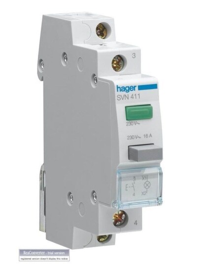 Hager Latching 1no pushbutton + green led 230v (3250615721945)