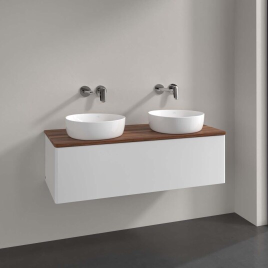 Villeroy & Boch Antao Servantskap med 1 skuff 120x50x36 cm u/lys Hvit Blank/Valnøtt Villeroy & Boch Antao Servantskap med 1 skuff 120x50x36 cm u/lys Hvit Blank/Valnøtt