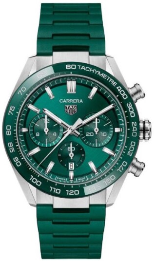 TAG Heuer Herreklokke CBN2A1N.FT6238 Carrera Grønn/Gummi Ø44 mm TAG Heuer Herreklokke CBN2A1N.FT6238 Carrera Grønn/Gummi Ø44 mm