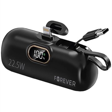 Forever MTB-100 Lightning Mini Power Bank 5000mAh 22.5W Svart Forever MTB-100 Lightning Mini Power Bank 5000mAh 22.5W Svart