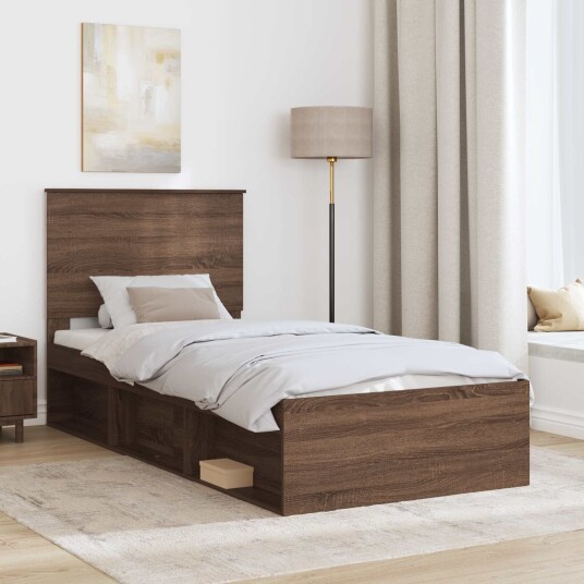 Sengestamme med hodegjerde Brun Eik 100 x 200 cm Massiv furu Sengestamme med hodegjerde Brun Eik 100 x 200 cm Massiv furu