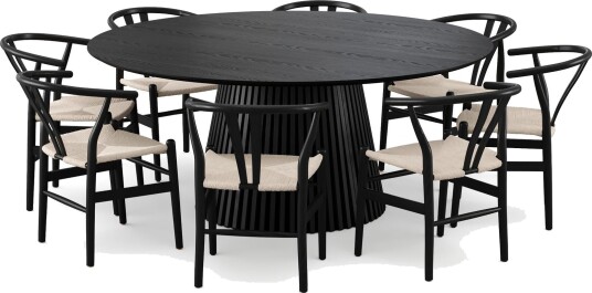 Peyra spisegruppe rundt 180 cm svart med 8 Dastoori spisestoler Svart Peyra spisegruppe rundt 180 cm svart med 8 Dastoori spisestoler Svart