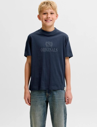 Jack & Jones Jorfrederiksberg Monogram Tee Ss Cn Jnr Navy 128
