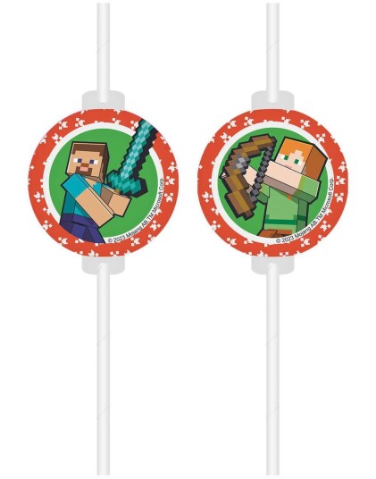 Ballong & Partygrossisten 4 stk Papirsugerør med Pappmotiv Minecraft Party 50095663
