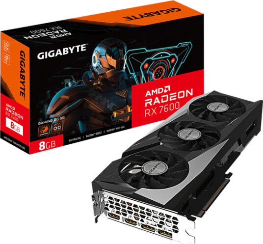 Gigabyte Radeon RX 7600 Gaming OC 8GB Grafikkort med Aktiv Kjøling og HDMI 2.1