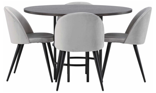 Venture Design Copenhagen & Velvet spisegruppe Grå/mokka 4 stoler & bord 115 cm