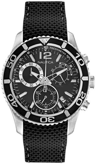 Nautica Herreklokke NAPLECR12 Long Beach Sort/Gummi Ø44 mm