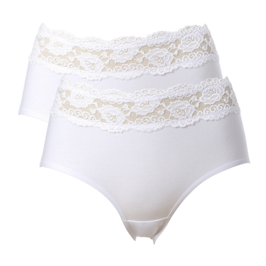 Trofe Lace Trimmed Midi Briefs Truser 2P Hvit bomull Large Dame Trofe Lace Trimmed Midi Briefs Truser 2P Hvit bomull Large Dame