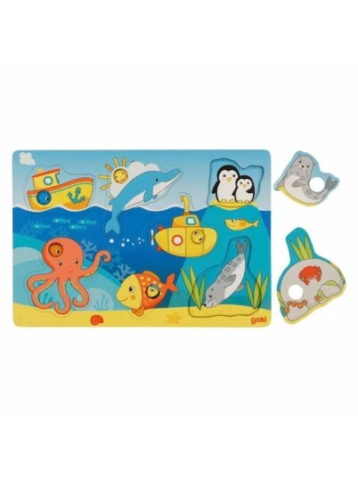 Goki Wooden Background Puzzle Sea Animals 7 Pcs. Tre Goki Wooden Background Puzzle Sea Animals 7 Pcs. Tre