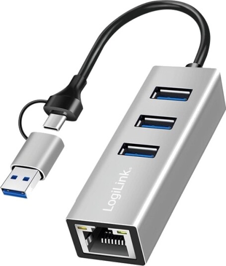 Logilink Ua0440 Usb 3.2 Gen 1 3.1 Gen 1 Type-A + Type-C Usb 3.2 Gen 1 3.1 Gen 1 Type-A Rj-45 5000 Mbit/S Grå Aluminium Rund Kabel