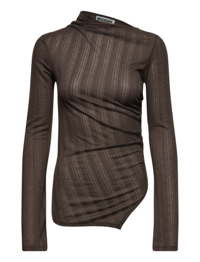 Weekday Asymmetric Long Sleeve Top - Brown - XS