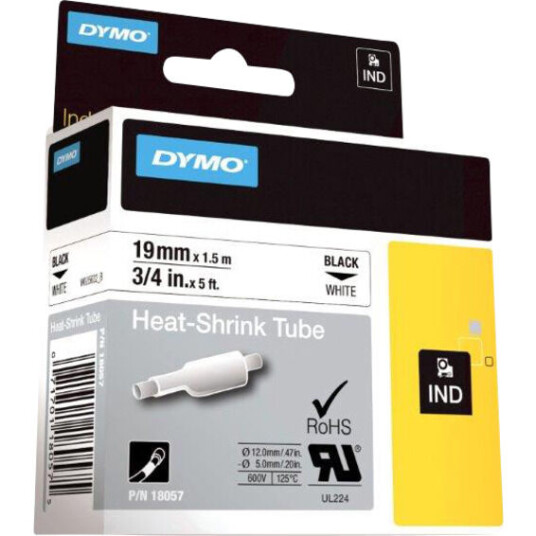 Dymo Rhino 19mm Krympestrømpe hvit med sort trykk - 1861652 Dymo Rhino 19mm Krympestrømpe hvit med sort trykk - 1861652