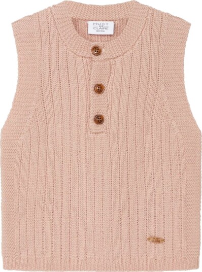 Hust and Claire Vest Ull Ribbestrikket Rose Cloud