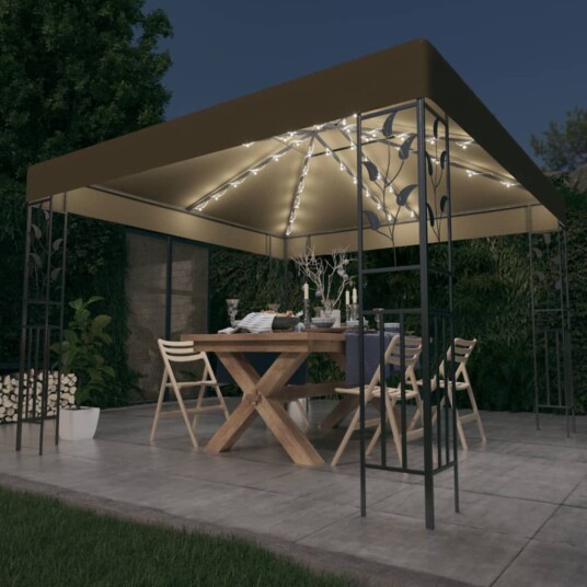 vidaXL Paviljong med LED-lysslynge 3x3 m gråbrun vidaXL Paviljong med LED-lysslynge 3x3 m gråbrun