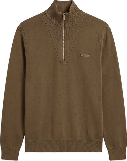 Calvin Klein Ls Snowy Tech Knit Qz Sweater 14   OLIVE NIGHT   XL