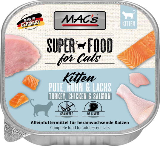 Mac's Super Food for Cats Kalkun, Kylling og Laks 16x100g - Våtfôr