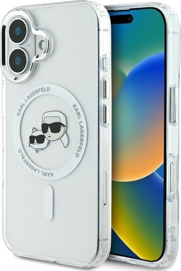 Karl Lagerfeld MagSafe Mobildeksel i Metall for iPhone 16 Plus - Karl&Choupette Hvit