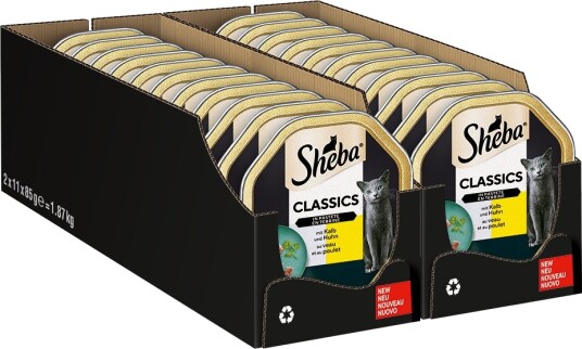 Sheba Våtfôr Megapakke Skåler Klassisk Kalv Og Kyllingpaté 44 X 85 G