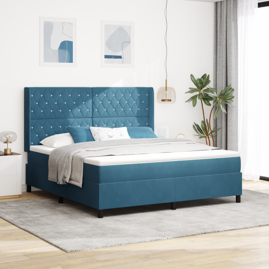 LED Bokspring Seng med Madrass Argyle Blå 180 x 200 cm Fløyel