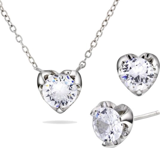 Pan Jewelry Smykkesett i 925 sølv med zirkonia og hjerter