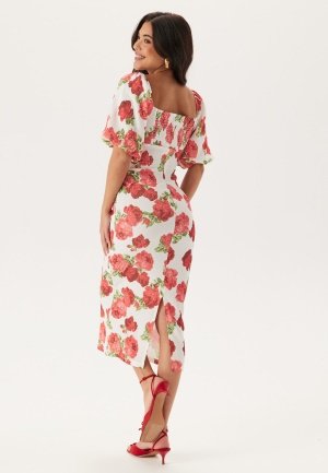 BUBBLEROOM Volume Sleeve Midi Dress Red/Floral XS