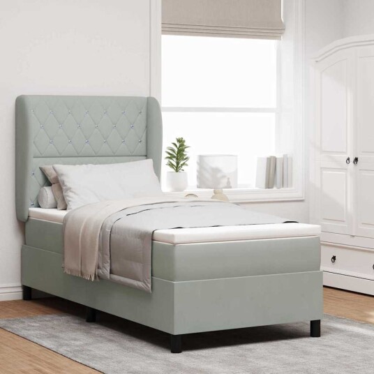 Box Spring Seng med Madrass Lysegrå 90x190 cm Fløyel